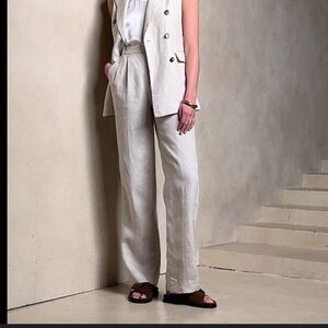 Banana Republic Palma Straight Leg Linen trouser pants cream high rise 12 new